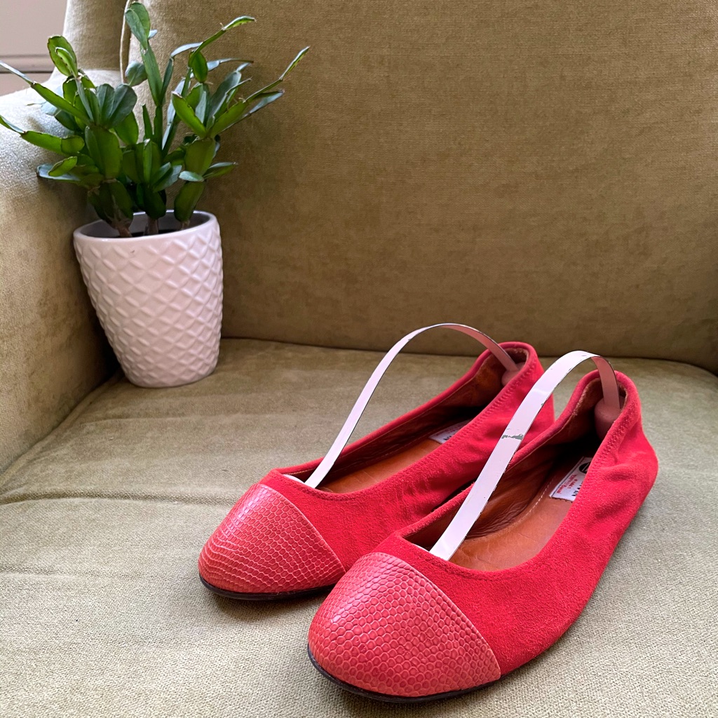 Lanvin Orange Suede & Leather Ballet Flats